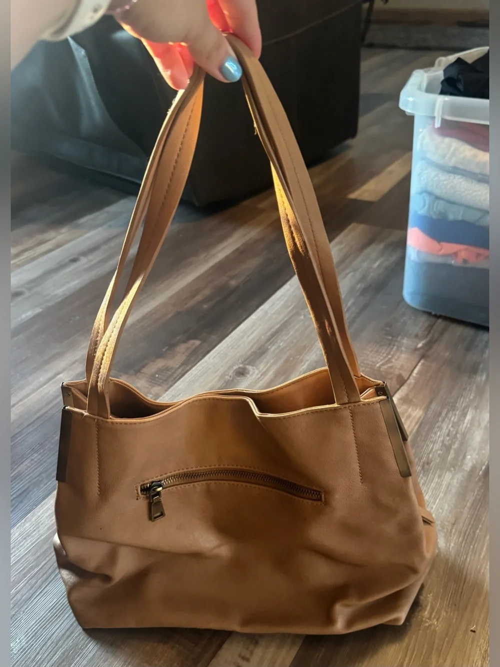 Madison West Tan Leather-Look Double-Compartment Purse